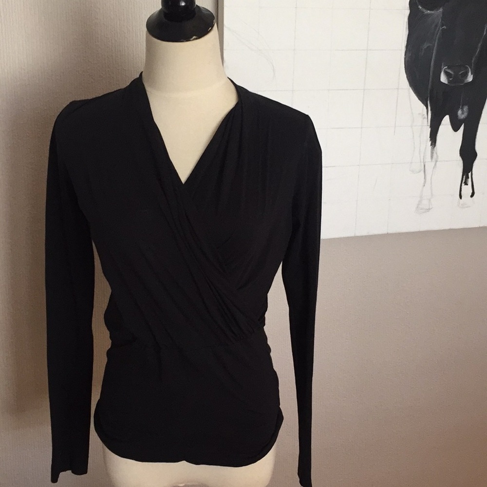 Theory black long sleeve wrap knit top S